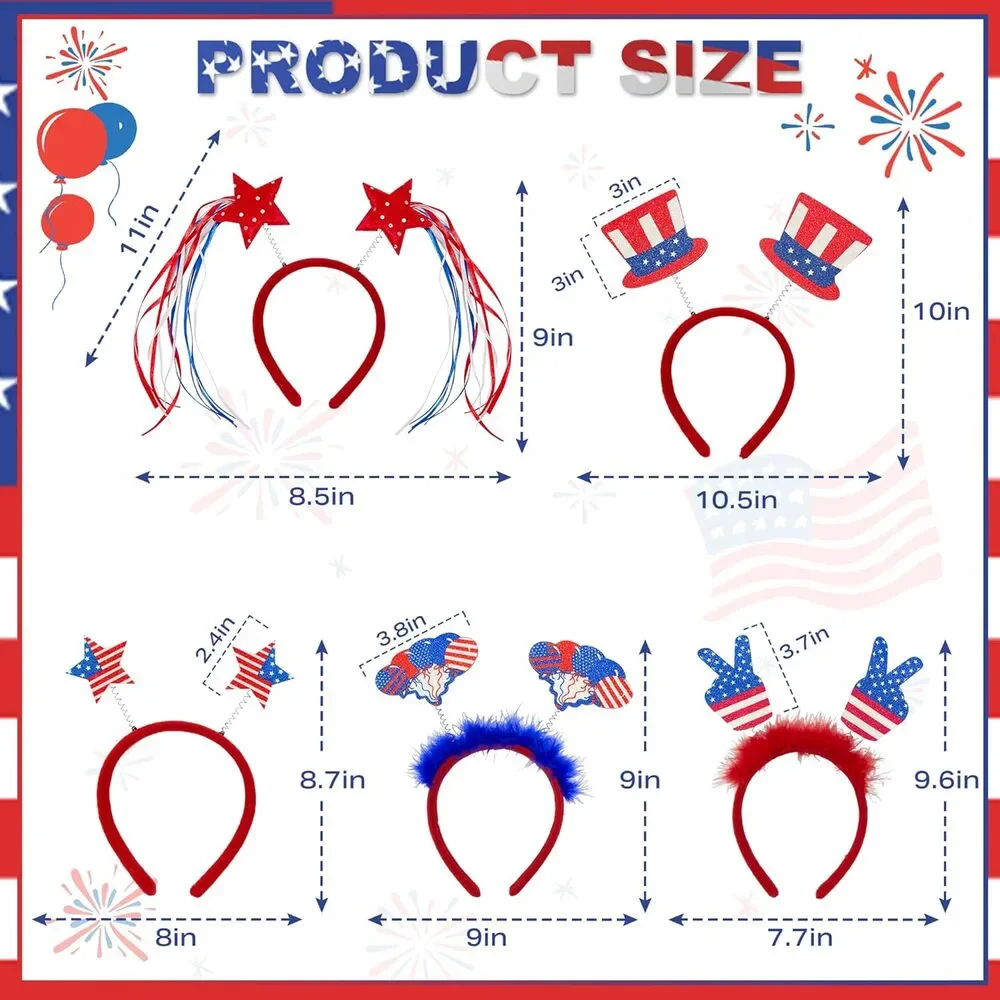 10PCS 4th of July Headbands Patriotic Party Set Independence Day USA